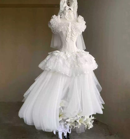 Superbe robe de mariée sirène bustier en satin et tulle, longue et en dentelle, C4563