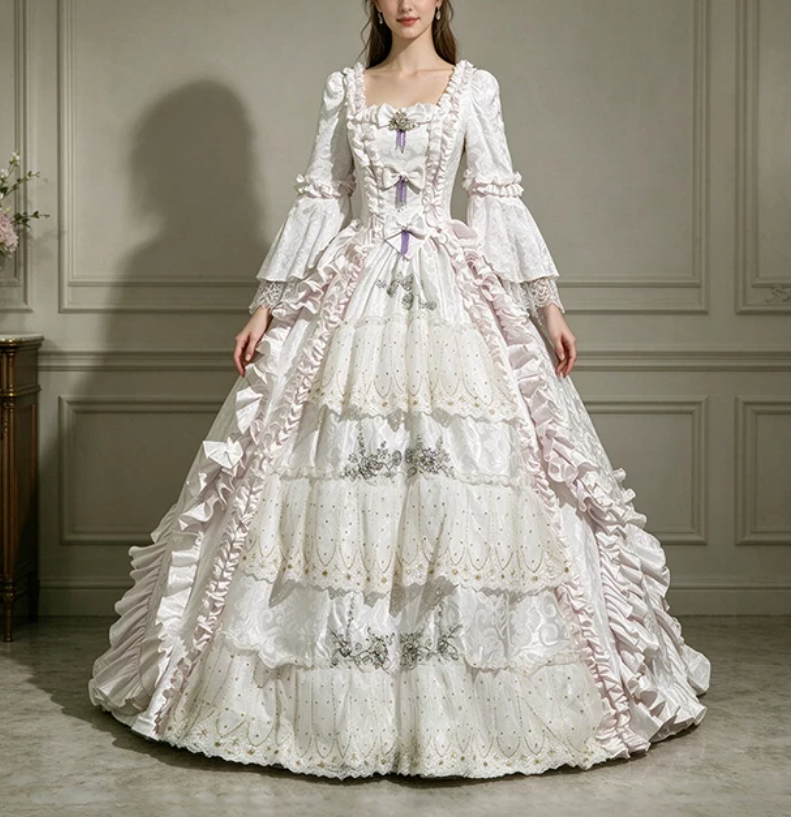 Ornate Square Neck Ball Gown White Bows Quinceanera Dresses Ruffles Beaded Sweet 16 Dresses D0794