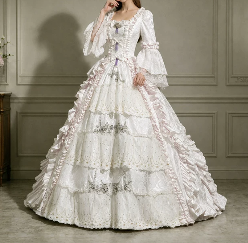 Ornate Square Neck Ball Gown White Bows Quinceanera Dresses Ruffles Beaded Sweet 16 Dresses D0794
