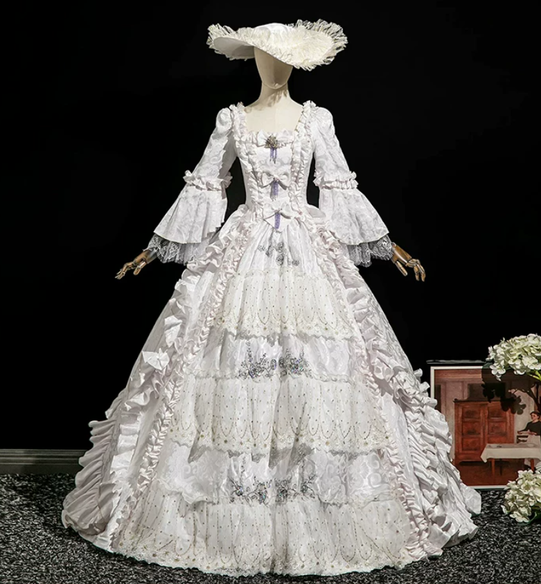 Ornate Square Neck Ball Gown White Bows Quinceanera Dresses Ruffles Beaded Sweet 16 Dresses D0794