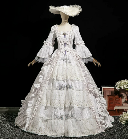 Ornate Square Neck Ball Gown White Bows Quinceanera Dresses Ruffles Beaded Sweet 16 Dresses D0794