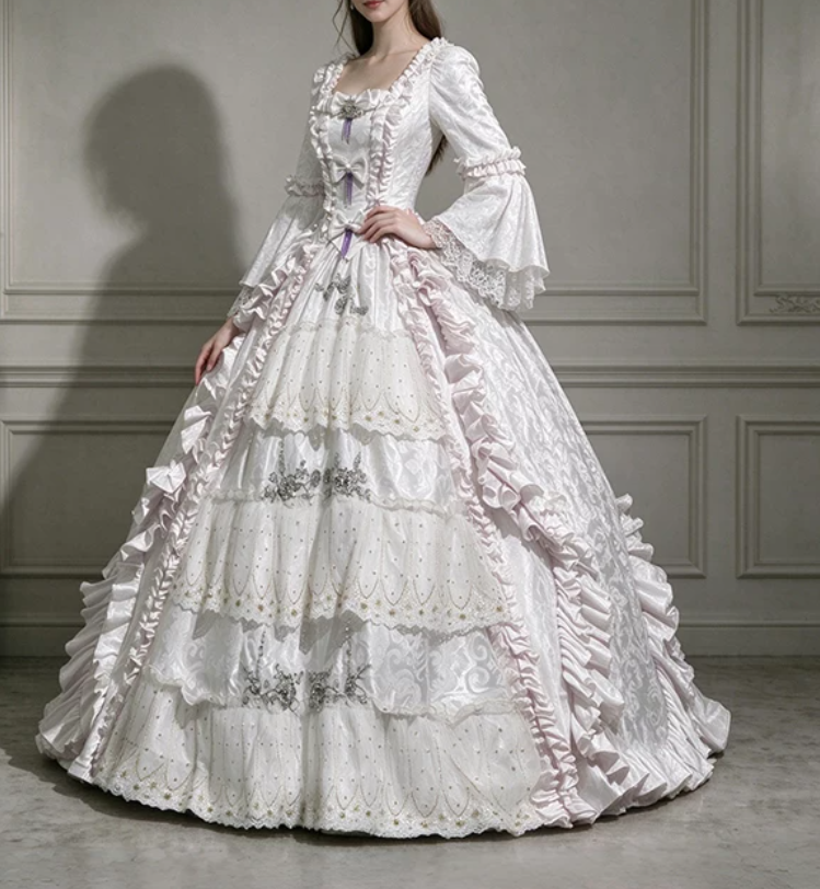 Ornate Square Neck Ball Gown White Bows Quinceanera Dresses Ruffles Beaded Sweet 16 Dresses D0794