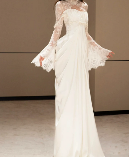Robe de bal de princesse bustier à volants en satin long, robe de soirée C8117