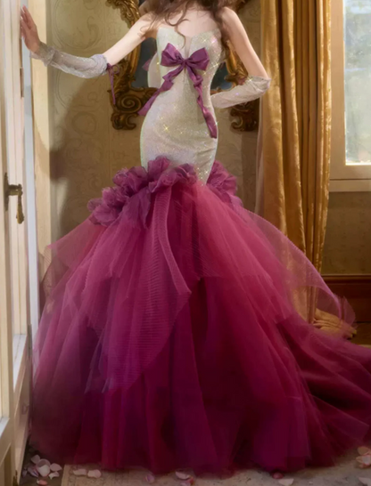 Robe de bal de princesse bustier à volants en satin long, robe de soirée C8117