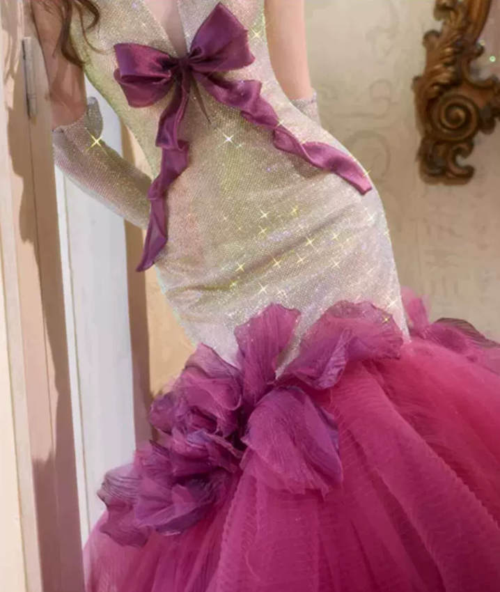 Robe de bal de princesse bustier à volants en satin long, robe de soirée C8117