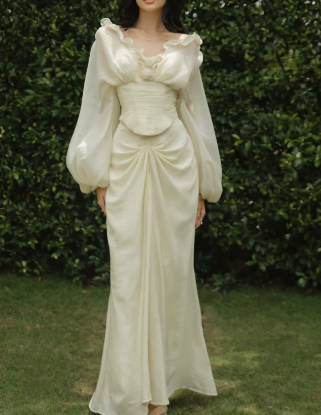 Robe de bal de princesse bustier à volants en satin long, robe de soirée C8117