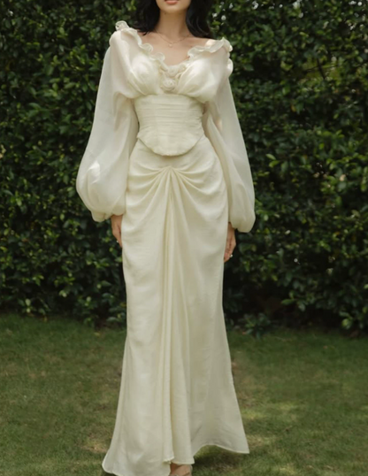 Robe de bal de princesse bustier à volants en satin long, robe de soirée C8117