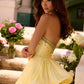 Cute Strapless Beaded Prom Dress Yellow Tiered A-Line Evening Dress D0808