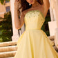 Cute Strapless Beaded Prom Dress Yellow Tiered A-Line Evening Dress D0808