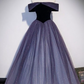 Sparkling Off The Shoulder Prom Dress Purple Sequins Tulle A-Line Evening Dress D0809