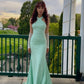 Chic Halter Neck Prom Dress Mint Green Ruffled Mermaid Evening Dress D0813