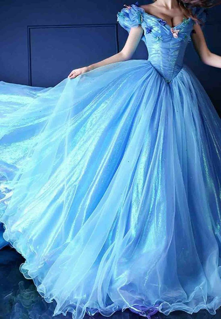 Princess Blue Ball Gown Tulle Quinceanera Dresses Appliques Sweet 16 Dresses D0814