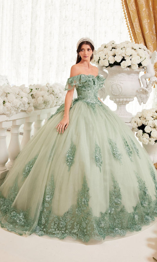 Dreamy Off The Shoulder Ball Gown Green Sequins Quinceanera Dresses Appliques Sweet 16 Dresses D0816