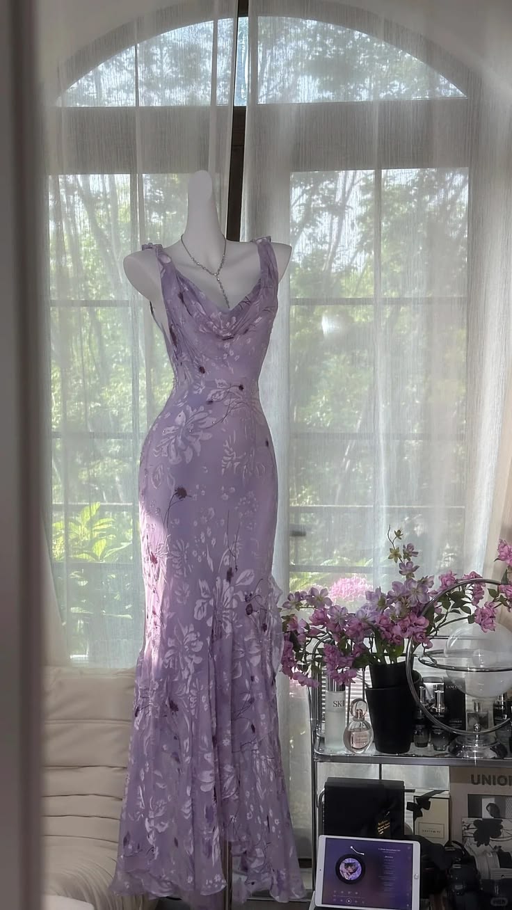 Playful Draped Collar Prom Dress Floral Mermaid Evening Dress D0818