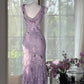 Playful Draped Collar Prom Dress Floral Mermaid Evening Dress D0818