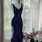 Playful Draped Collar Prom Dress Floral Mermaid Evening Dress D0818
