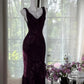 Playful Draped Collar Prom Dress Floral Mermaid Evening Dress D0818