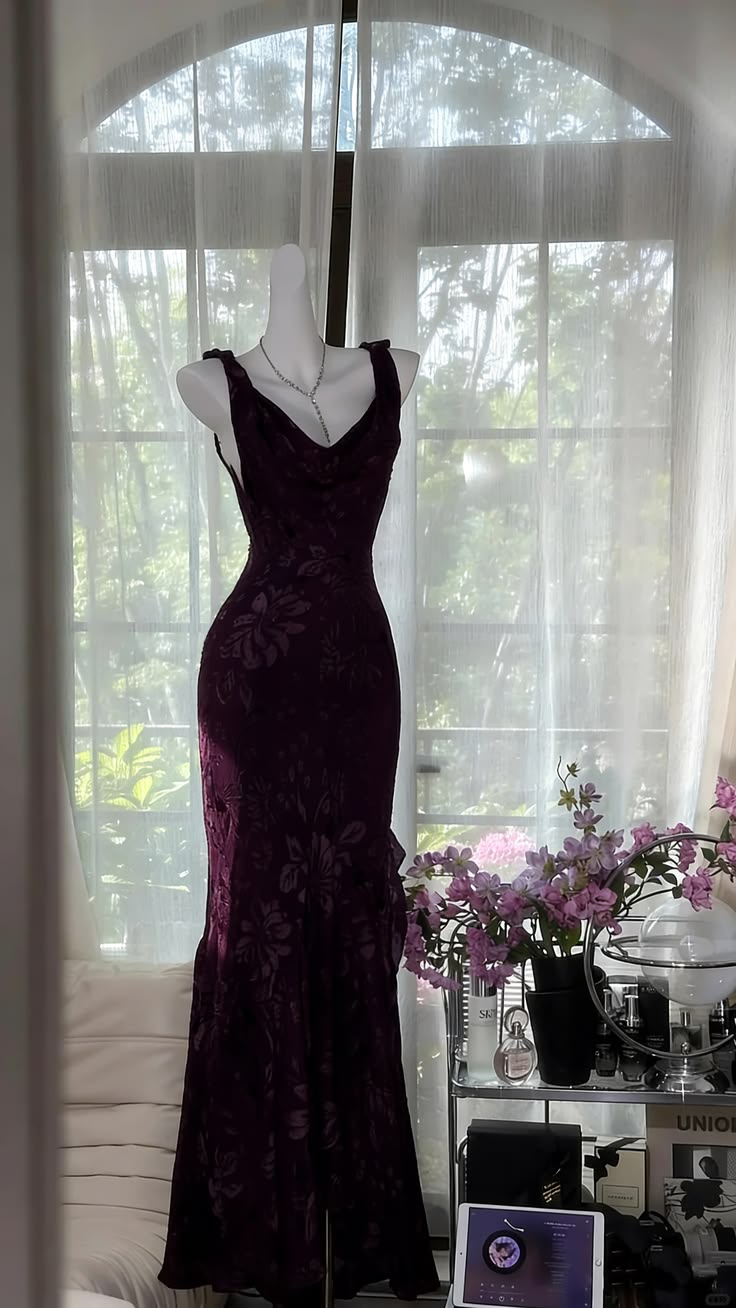 Playful Draped Collar Prom Dress Floral Mermaid Evening Dress D0818