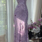 Playful Draped Collar Prom Dress Floral Mermaid Evening Dress D0818