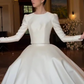 Vintage Jewel Neck Wedding Dresses Long Sleeve Satin A-Line Bridal Dress D0821