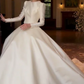 Vintage Jewel Neck Wedding Dresses Long Sleeve Satin A-Line Bridal Dress D0821