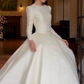 Vintage Jewel Neck Wedding Dresses Long Sleeve Satin A-Line Bridal Dress D0821