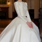 Vintage Jewel Neck Wedding Dresses Long Sleeve Satin A-Line Bridal Dress D0821