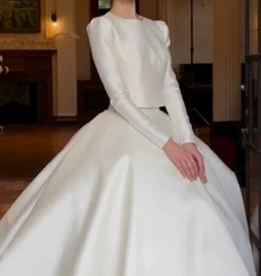 Vintage Jewel Neck Wedding Dresses Long Sleeve Satin A-Line Bridal Dress D0821