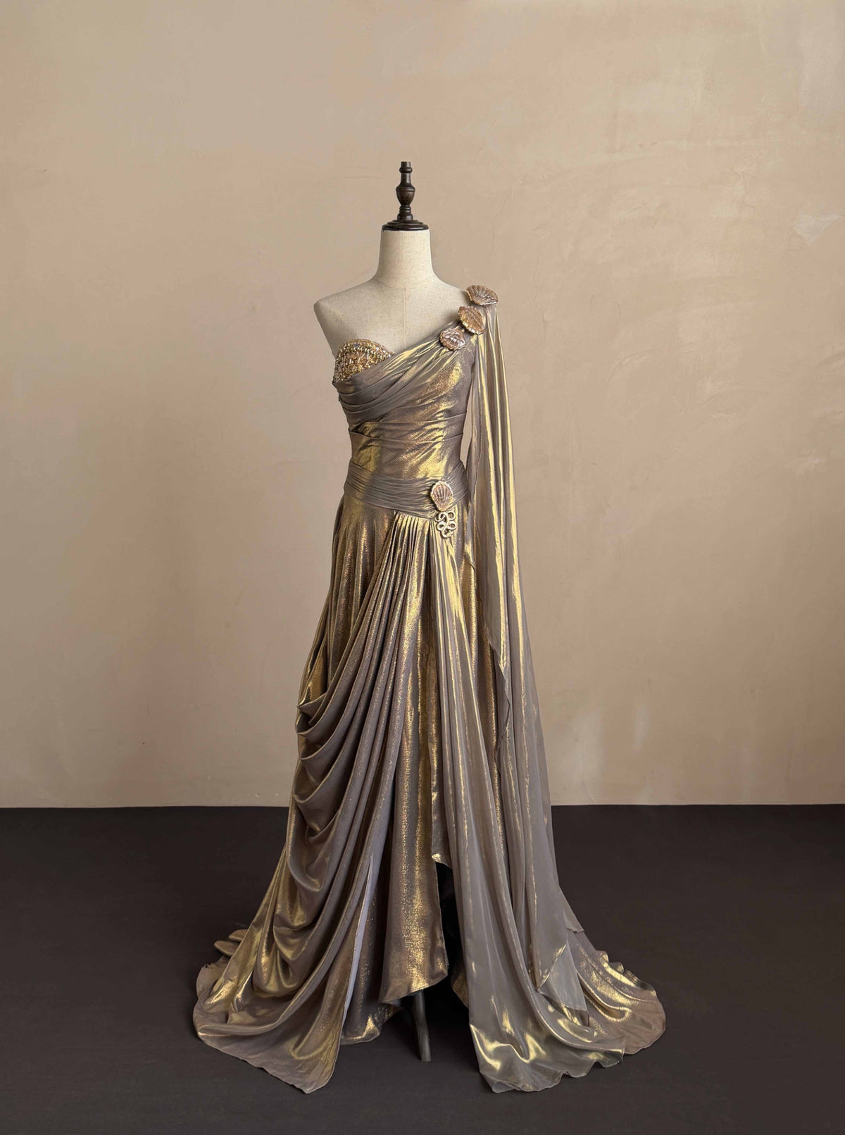 Ornate One Shoulder Prom Dress Beading Slit A-Line Evening Dress D0822