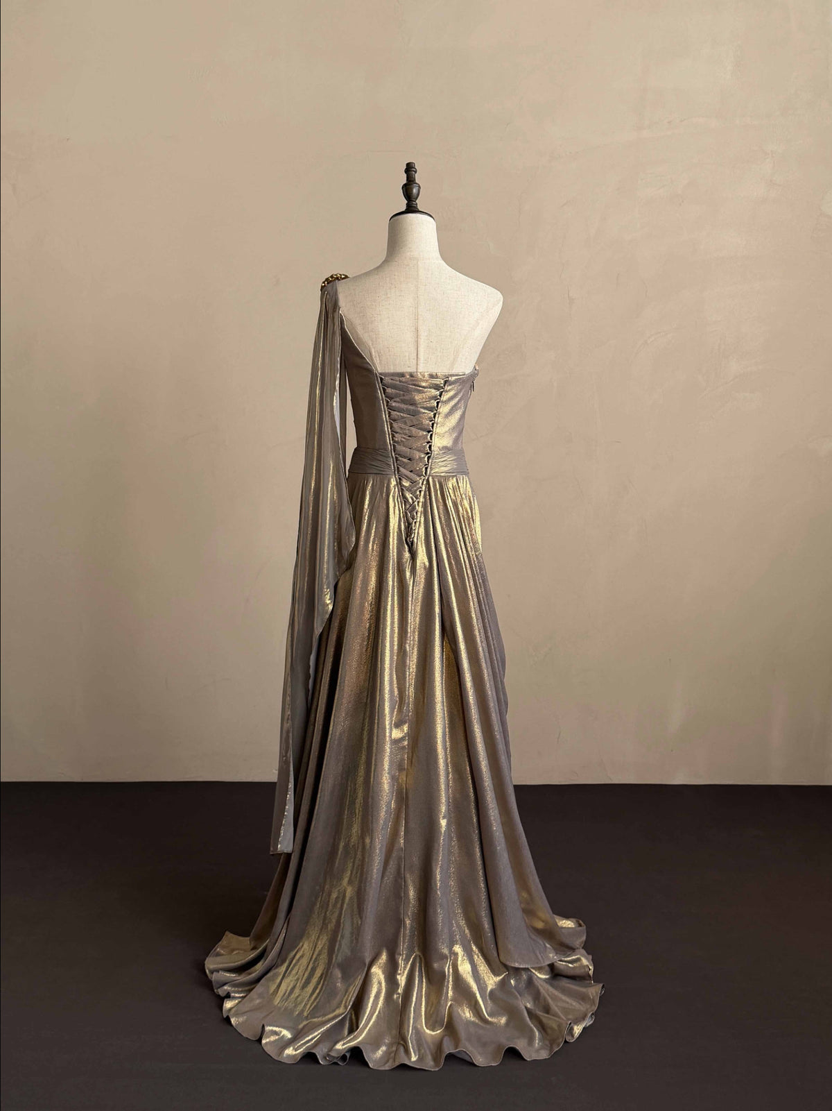 Ornate One Shoulder Prom Dress Beading Slit A-Line Evening Dress D0822
