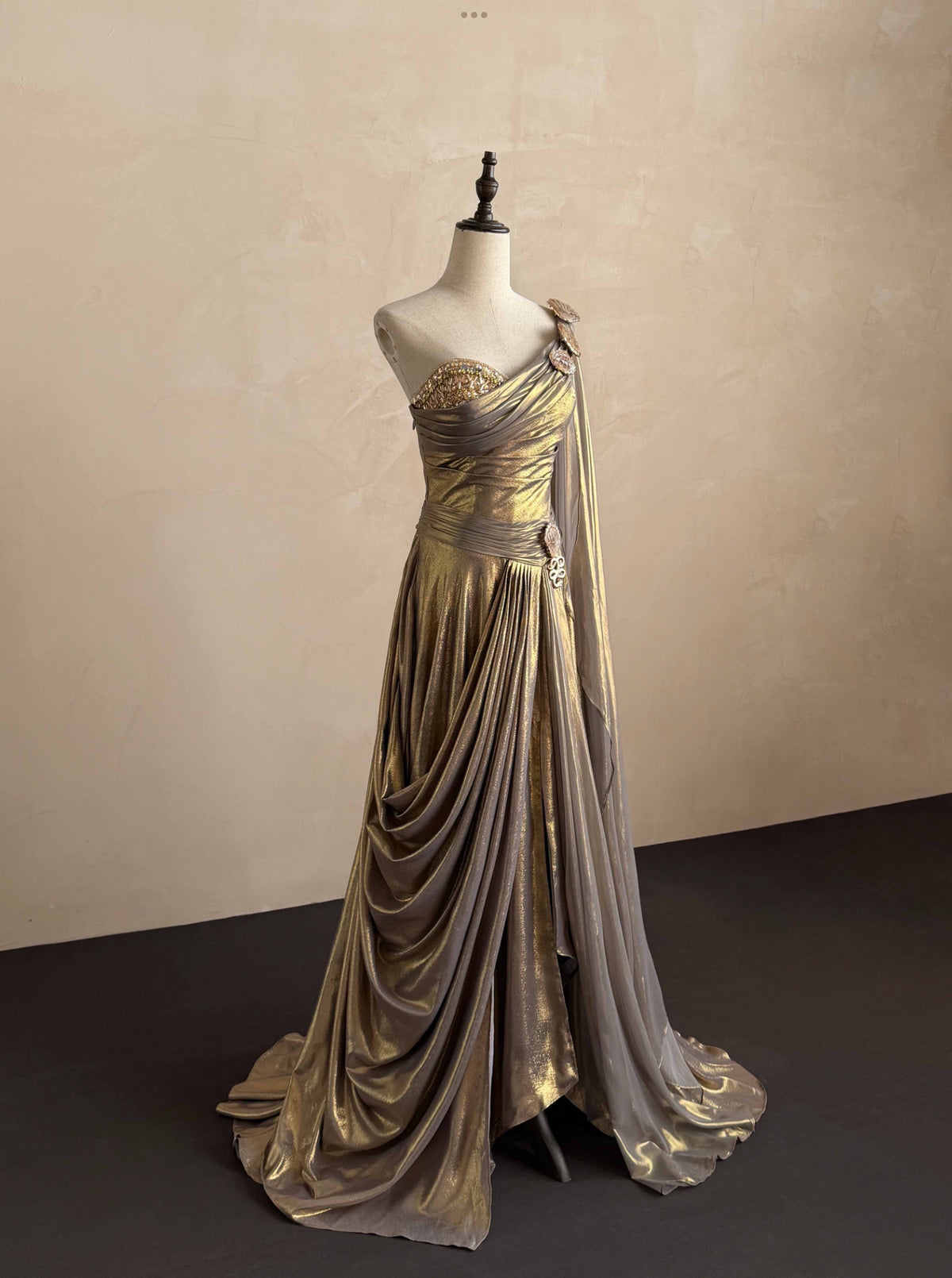 Ornate One Shoulder Prom Dress Beading Slit A-Line Evening Dress D0822