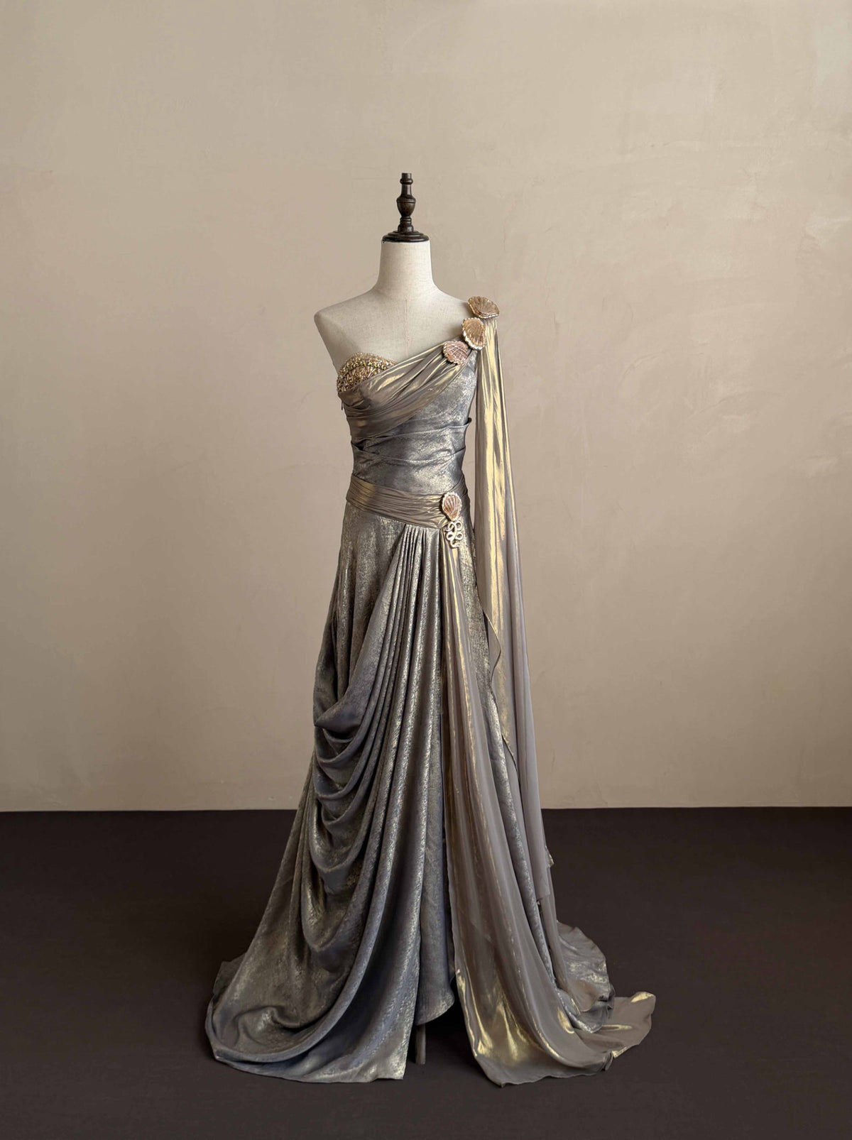 Ornate One Shoulder Prom Dress Beading Slit A-Line Evening Dress D0822