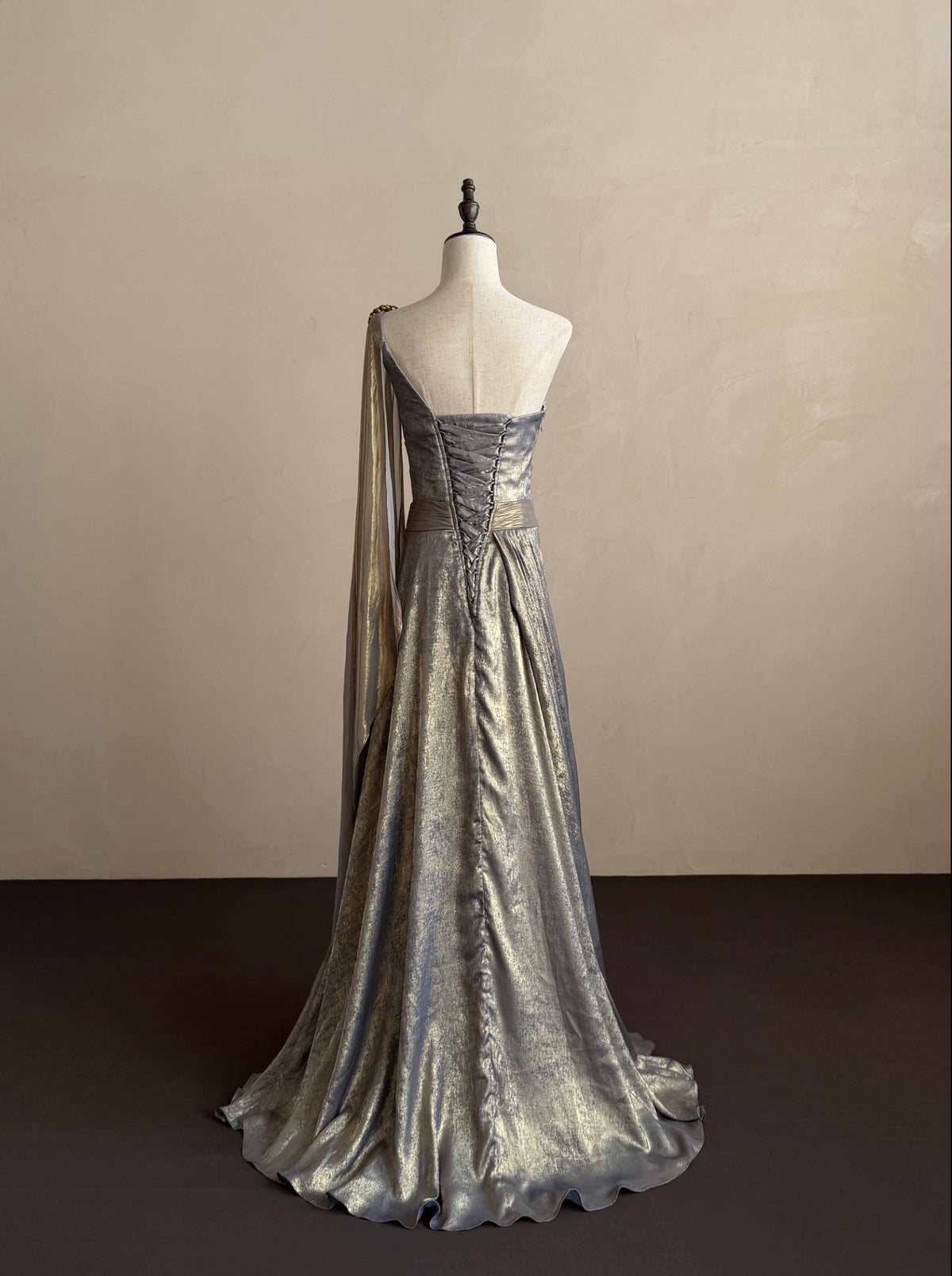 Ornate One Shoulder Prom Dress Beading Slit A-Line Evening Dress D0822