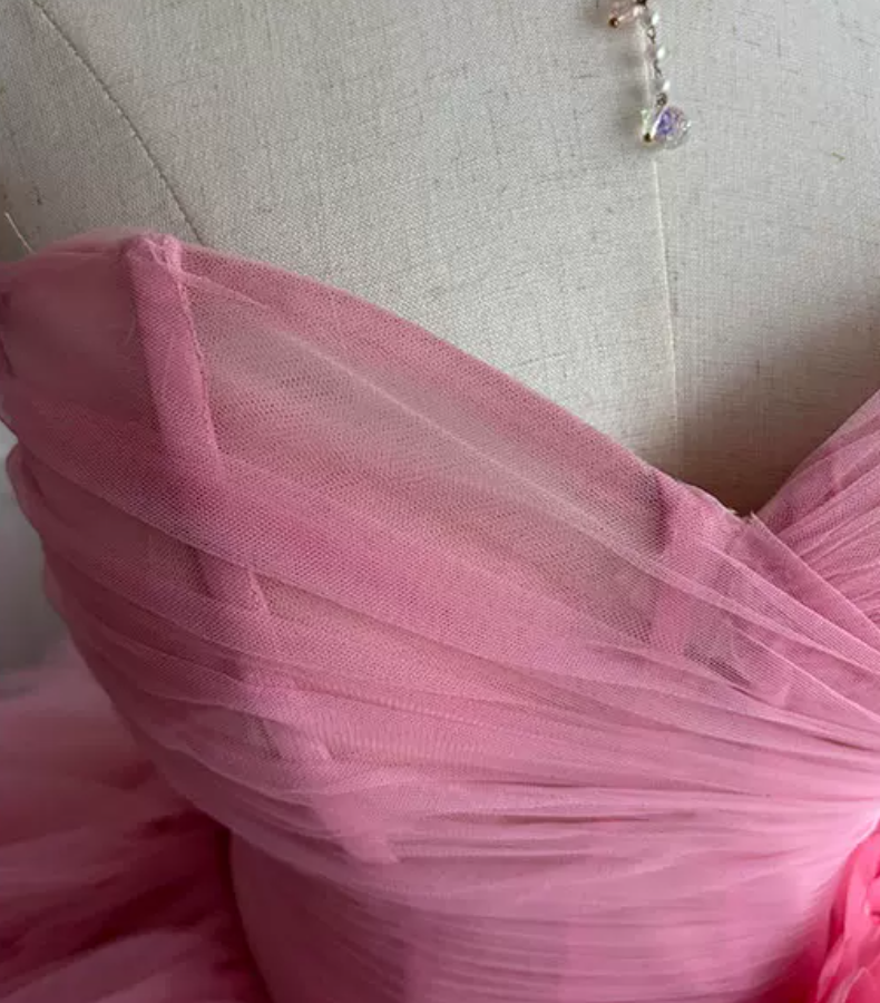 Cute Strapless Ball Gown Pink Flowers Quinceanera Dresses Tulle Sweet 16 Dresses D0824