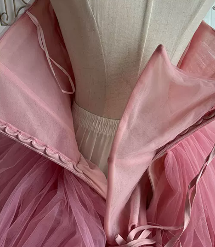 Cute Strapless Ball Gown Pink Flowers Quinceanera Dresses Tulle Sweet 16 Dresses D0824