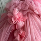 Cute Strapless Ball Gown Pink Flowers Quinceanera Dresses Tulle Sweet 16 Dresses D0824