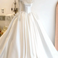 Elegant Square Neck Beaded Wedding Dresses Long Sleeve Satin A-Line Bridal Dress D0825