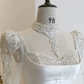 Elegant Square Neck Beaded Wedding Dresses Long Sleeve Satin A-Line Bridal Dress D0825