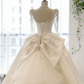 Elegant Square Neck Beaded Wedding Dresses Long Sleeve Satin A-Line Bridal Dress D0825