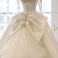 Elegant Square Neck Beaded Wedding Dresses Long Sleeve Satin A-Line Bridal Dress D0825