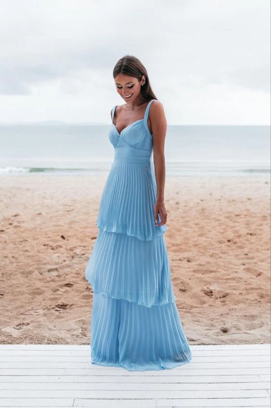 Sexy Blue Chiffon Prom Dress Long Evening Dress D094