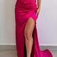 Robe de soirée élégante en satin rose à paillettes et décolleté en cœur, robe de bal fendue, C1929