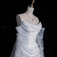 Vintage Mermaid Strapless Tulle Long White Wedding Dresses C674