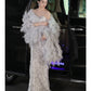 Elegant Mermaid Sweetheart Neckline Silver Sequin Evening Dress Long Prom Dresses C3511