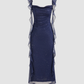 Elegant Sheath Square Neckline Navy Blue Chiffon Ruffles Prom Dresses Formal Dress C2733
