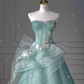 Pretty Ball Gown Sweetheart Tulle Green Long Evening Dress Prom Dresses With Ruffles C3454