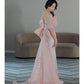 Pretty Mermaid Strapless Pink Sequin Long Evening Dress Prom Dresses With Bow C3450