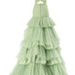 Sexy High Low Strapless Sage Green Tulle Long Prom Dresses C595