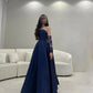 Modest Ball Gown Navy Blue Strapless With Long Sleeves Prom Dresses Long Evening Dress C2853