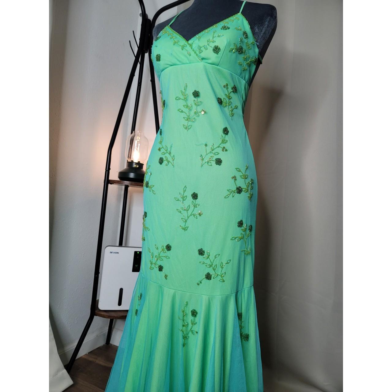 Vintage Mermaid Spaghetti Straps 90s Green Prom Dresses Evening Gowns With Beads C3032